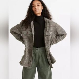 Madewell Bonded Flannel Shirt Jacket Cohancy Glenn Gray Black Burgundy Plaid Sm